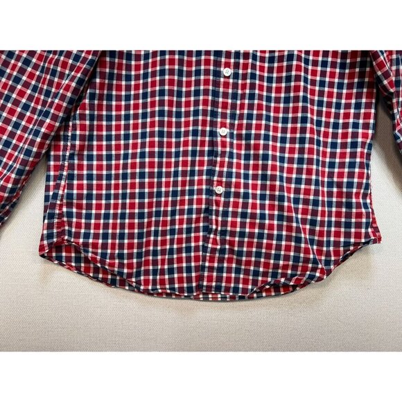 J. Crew Button Down Shirt Mens M Red Navy Plaid Long-Sleeve Classic Casual - Picture 5 of 13